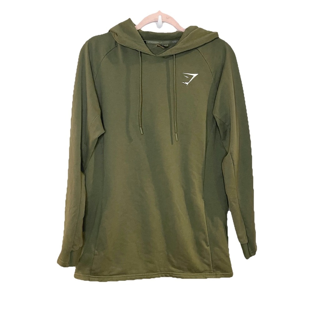 Gymshark Critical Hoodie Olive Army Green Pullover Sweatshirt Mens Small Logo